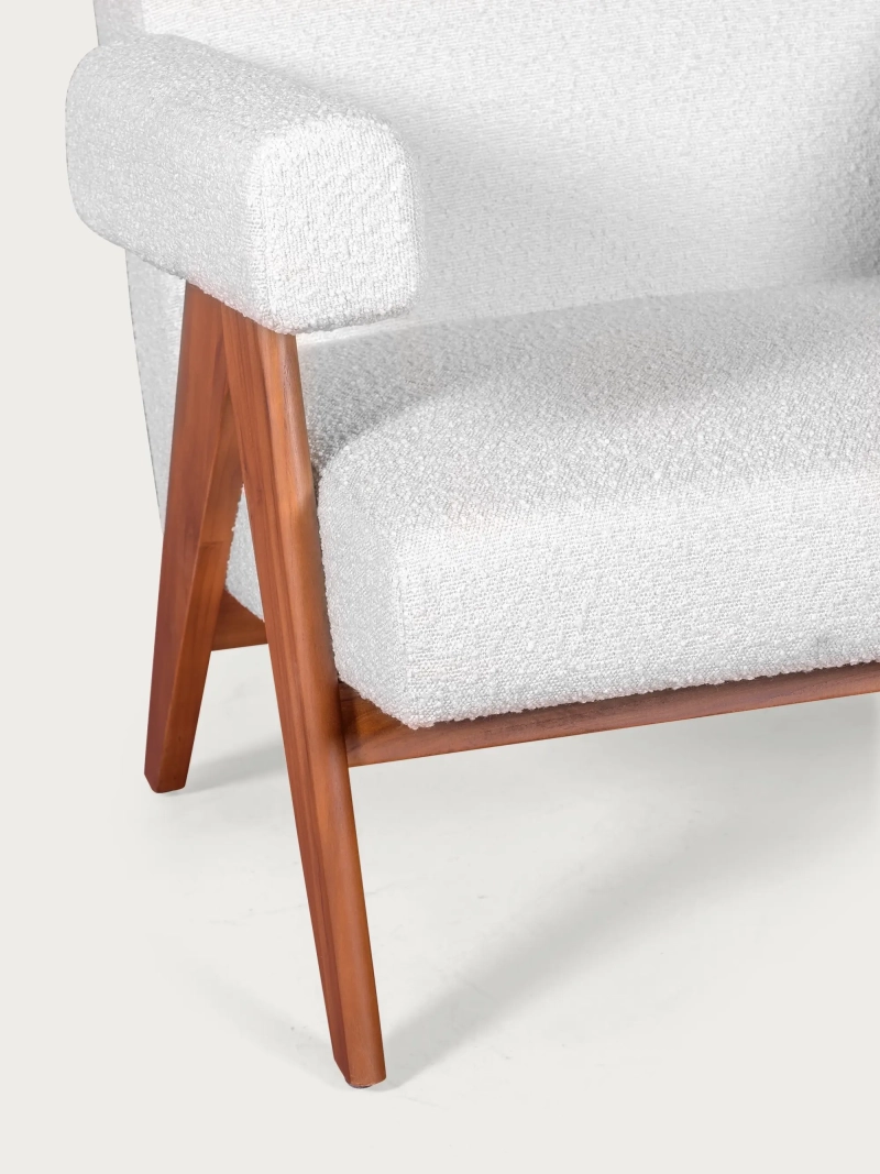 Rustikaler Sessel aus massivem Teakholz und Bouclé-Polsterung - Compass NEST DREAM - 1