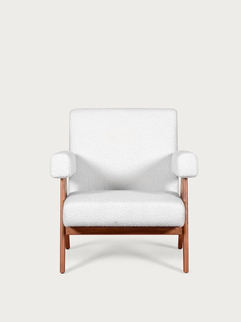 Rustikaler Sessel aus massivem Teakholz und Bouclé-Polsterung - Compass NEST DREAM - 1