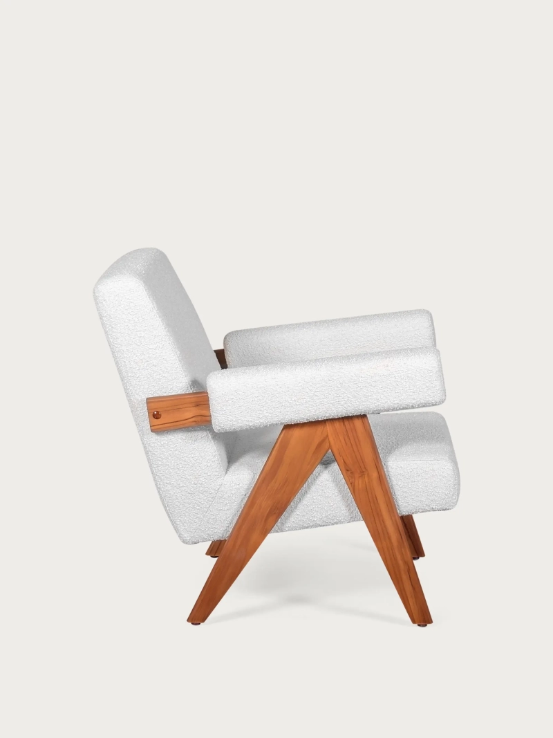 Sillón rústico en madera de teca maciza y tapizado en bouclé - Compass NEST DREAM - 1