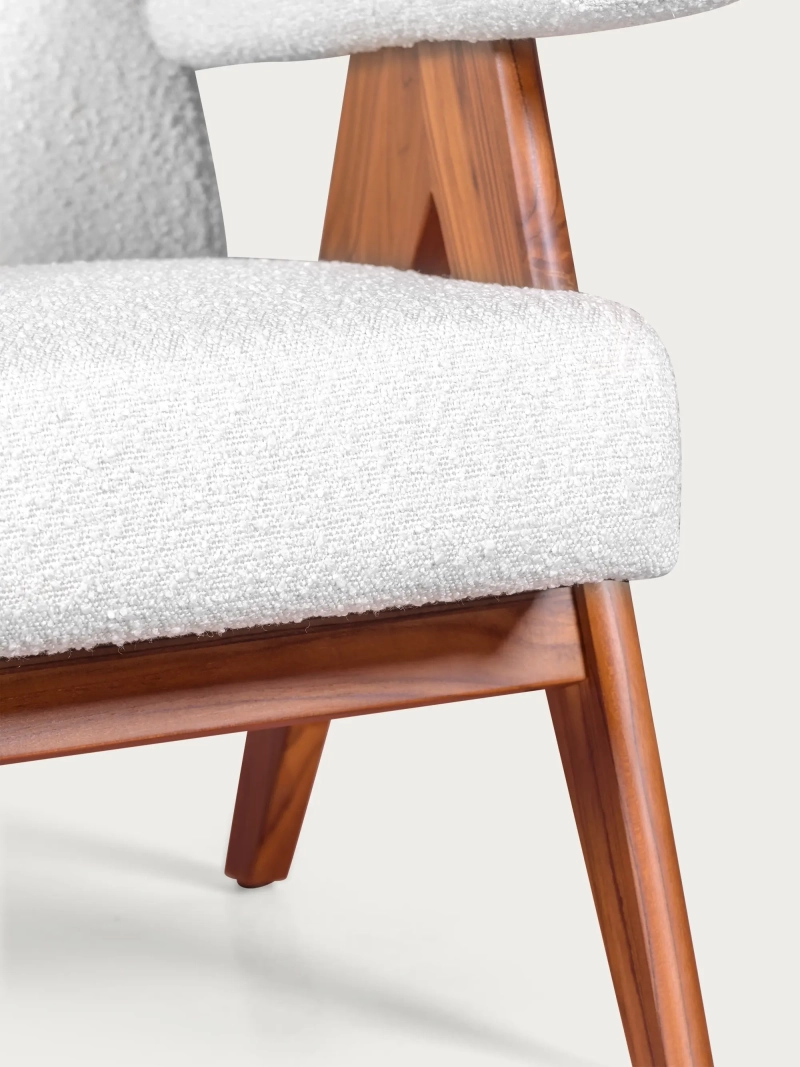 Rustikální křeslo z masivního teakového dřeva a čalounění bouclé - Compass NEST DREAM - 5