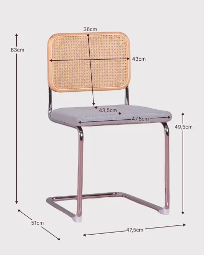 Sedia Cesca in rattan naturale e cuscino in cotone - Spedizione gratuita