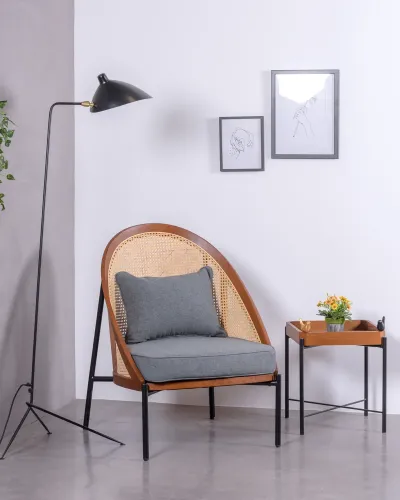 Robin Armchair in Natural Rattan and Cotton Cushion | Free Shipping