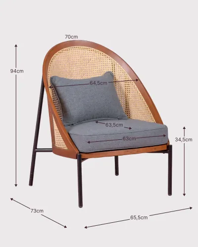 Robin Armchair in Natural Rattan and Cotton Cushion | Free Shipping