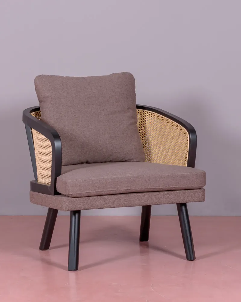 Fauteuil Leeds en rotin naturel et coussin en coton | Livraison gratuite