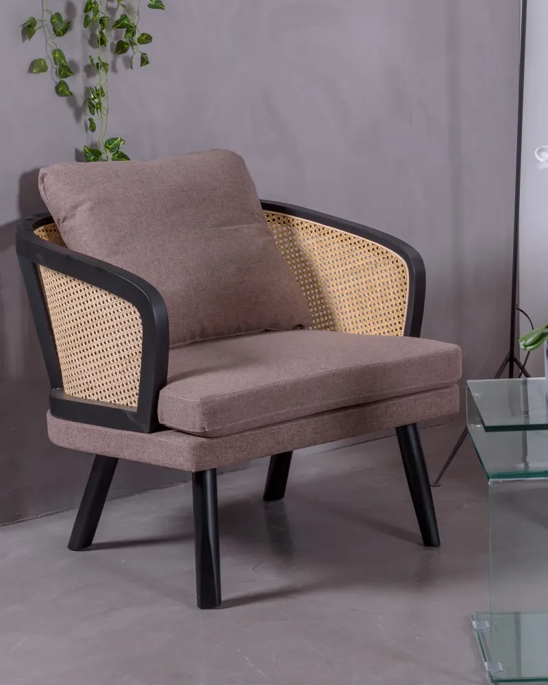 Fauteuil Leeds en rotin naturel et coussin en coton | Livraison gratuite