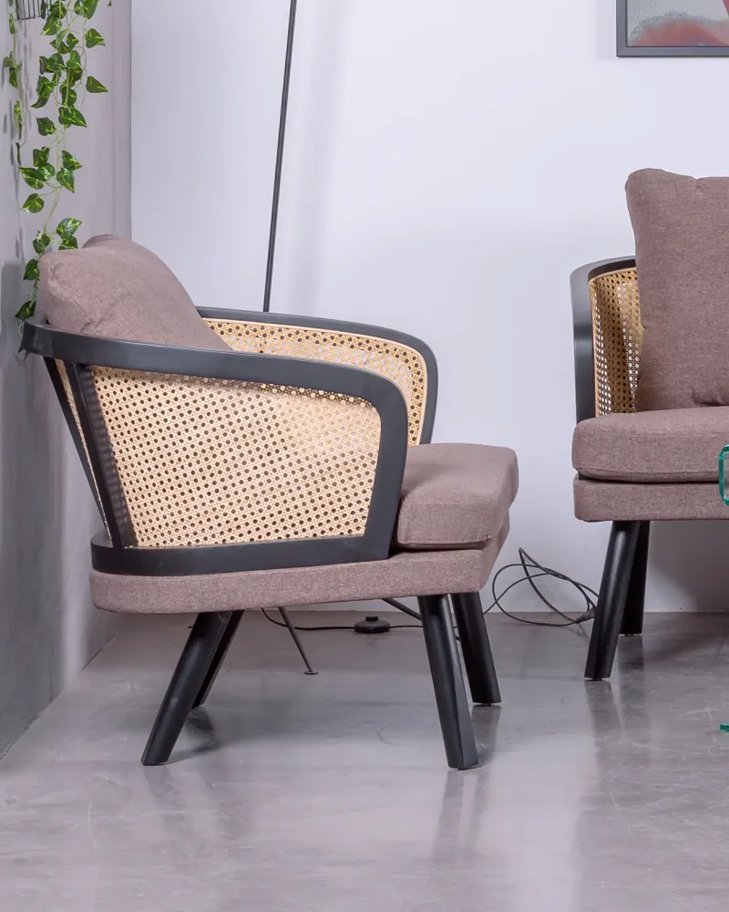 Sillón Leeds en ratán natural y cojín de algodón | Envío Gratis