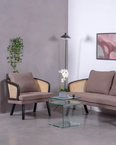 Sillón Leeds en ratán natural y cojín de algodón | Envío Gratis