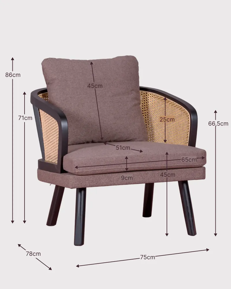 Fauteuil Leeds en rotin naturel et coussin en coton | Livraison gratuite