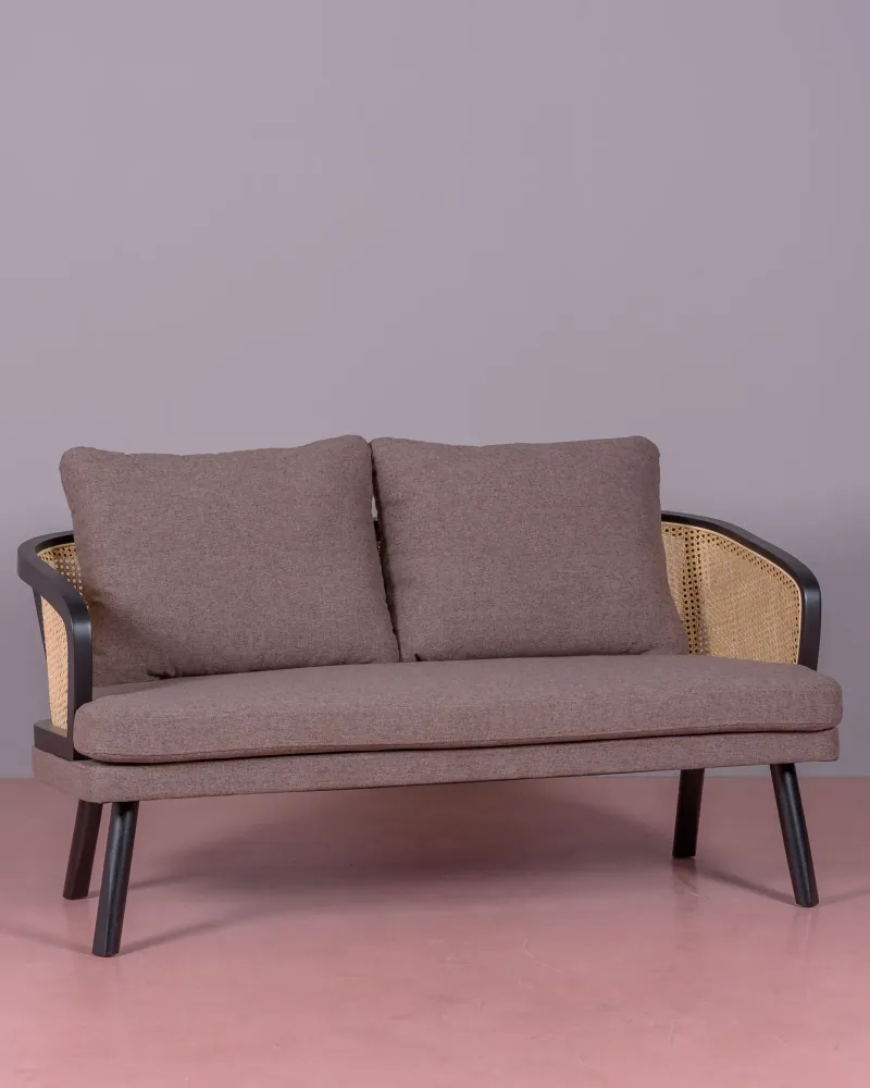 Loveseat Leeds Sofa in natuurlijk rotan en katoenen kussen | Gratis verzending