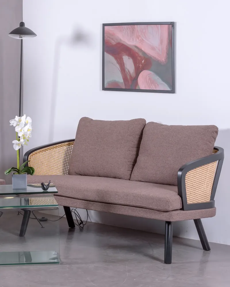 Loveseat Leeds Sofa en rotin naturel et coussin en coton | Livraison gratuite