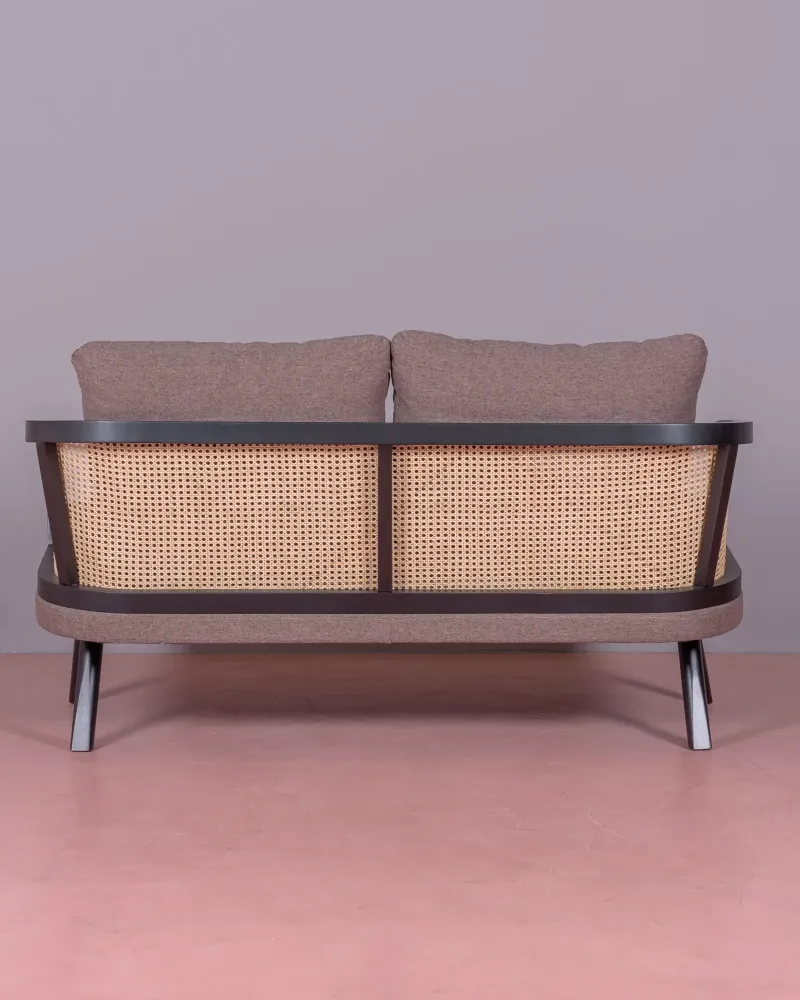 Leeds Canapea Loveseat în rattan natural și pernă din bumbac | Livrare gratuita