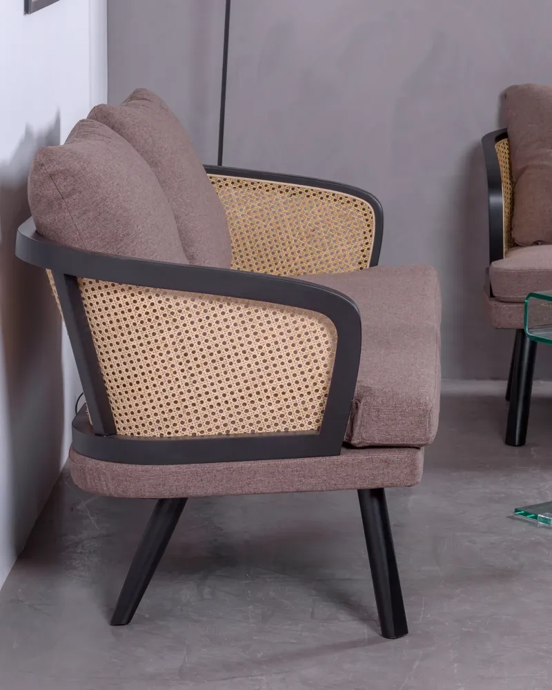 Loveseat Leeds Sofa in natuurlijk rotan en katoenen kussen | Gratis verzending