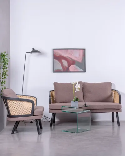 Loveseat Leeds Sofa aus natürlichem Rattan und Baumwollkissen | Kostenloser Versand