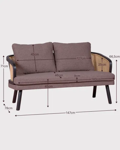 Loveseat Leeds Sofa en rotin naturel et coussin en coton | Livraison gratuite