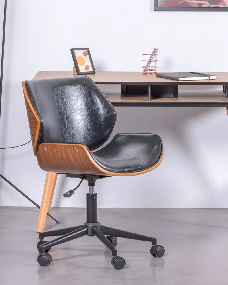 Nordic Office Chair in Walnut Wood and Leatherette