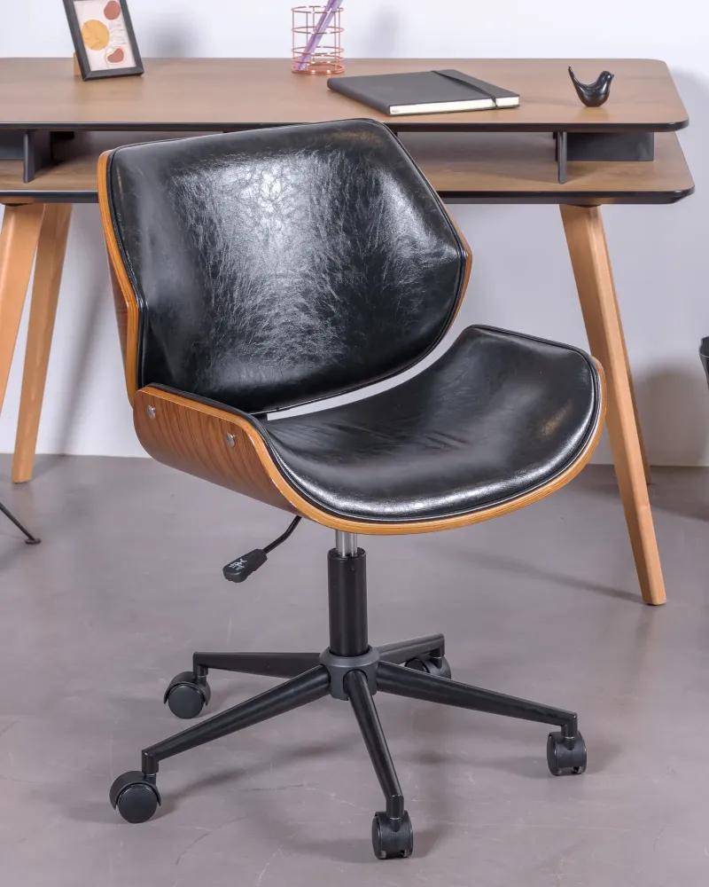 Nordic Office Chair in Walnut Wood and Leatherette