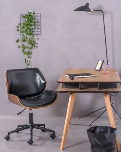 Nordic Office Chair in Walnut Wood and Leatherette