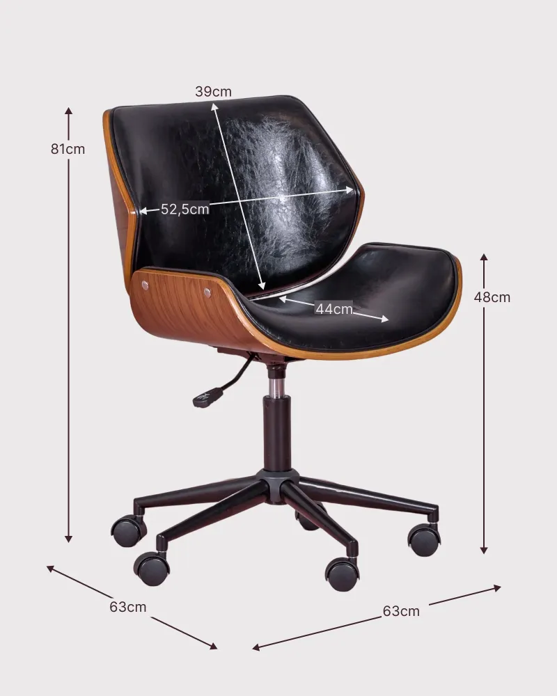 Nordic Office Chair in Walnut Wood and Leatherette