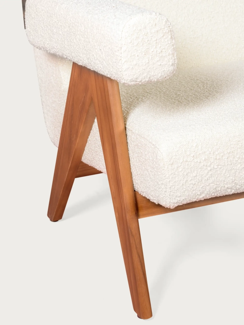 Vintage sofa in teak wood and boucle upholstery - West NEST DREAM - 6