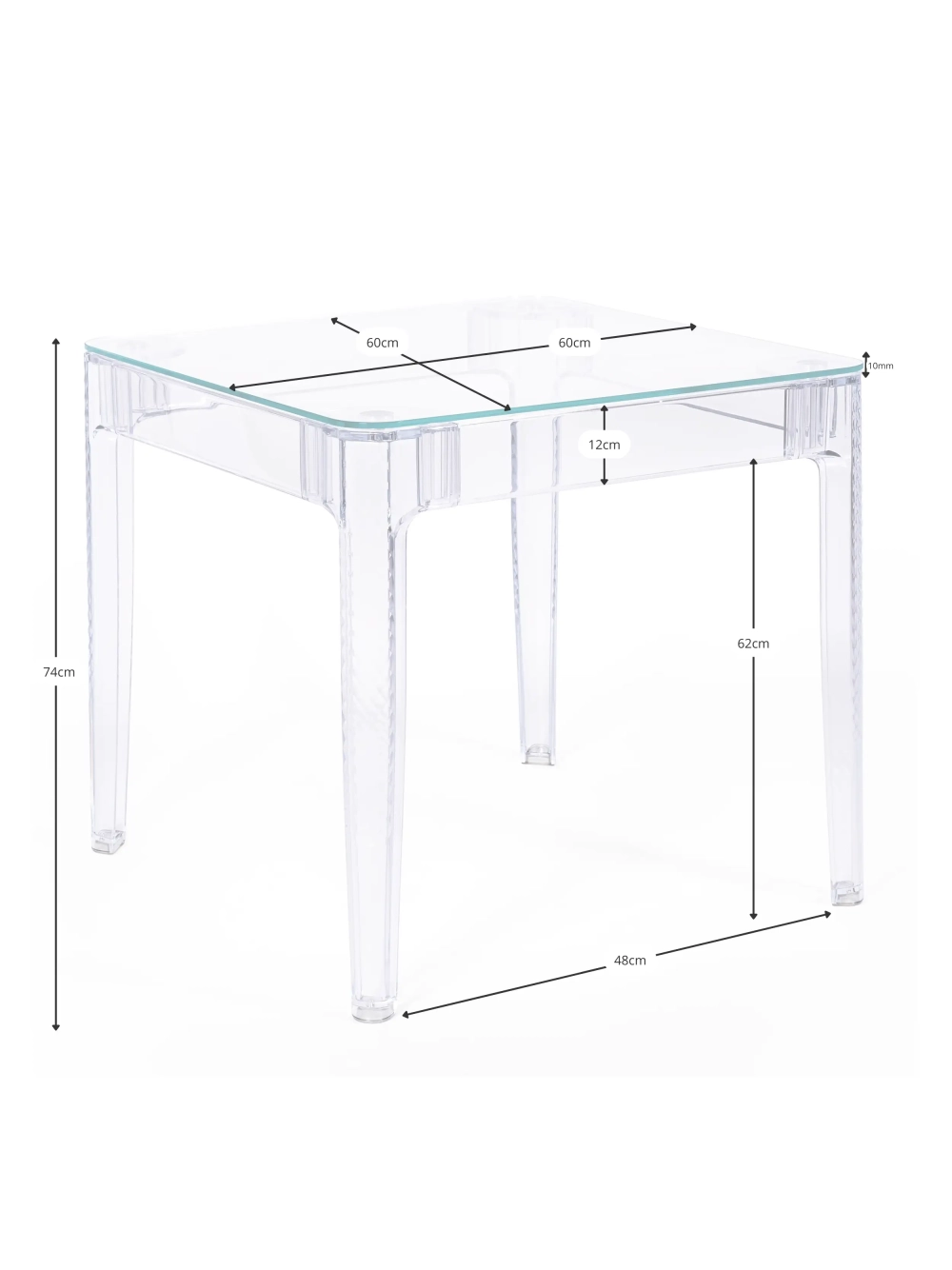 Mesa cuadrada de cristal con patas transparentes (60x60) - Ghost NEST DREAM - 1