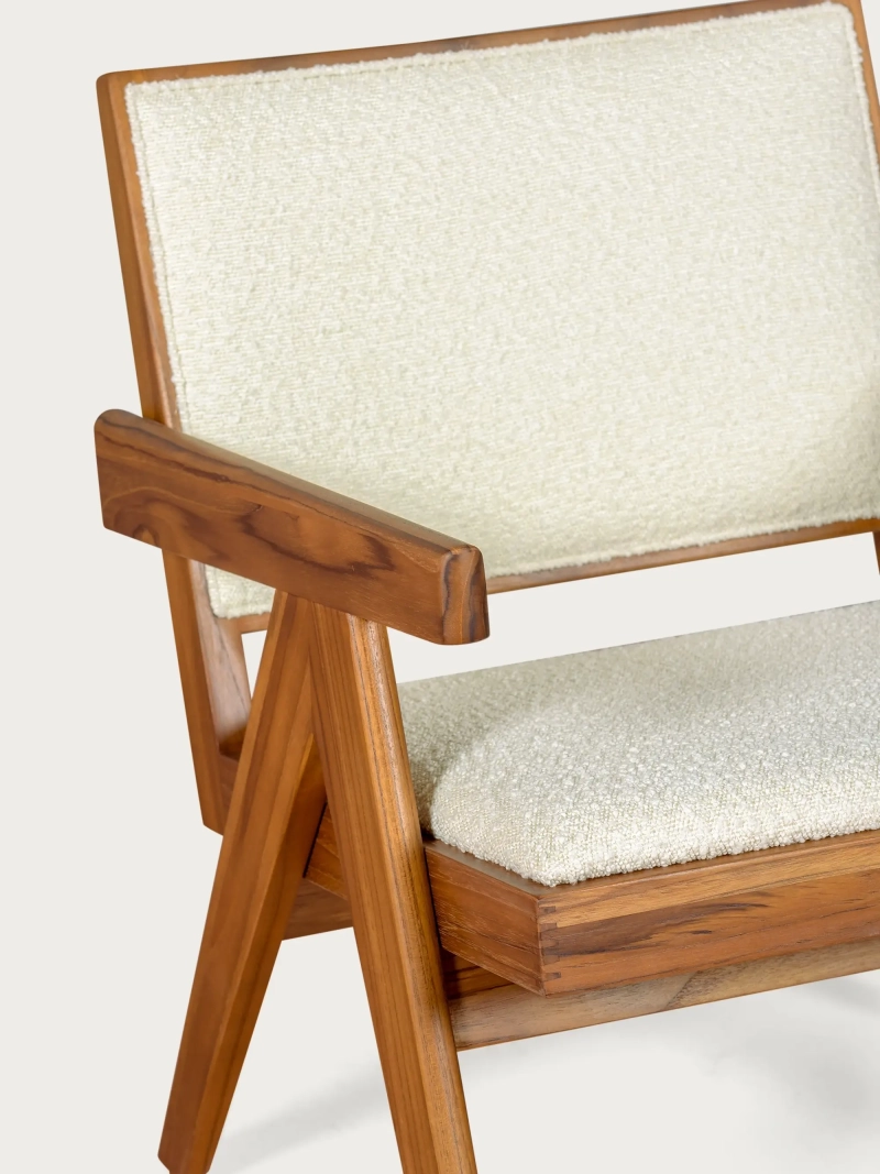 Classic armchair with armrests in teak wood and bouclé fabric - Compass NEST DREAM - 4
