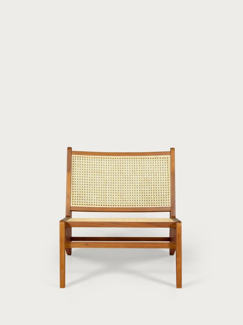 Alacsony karosszék teakfából és természetes rattanból - Compass NEST DREAM - 1