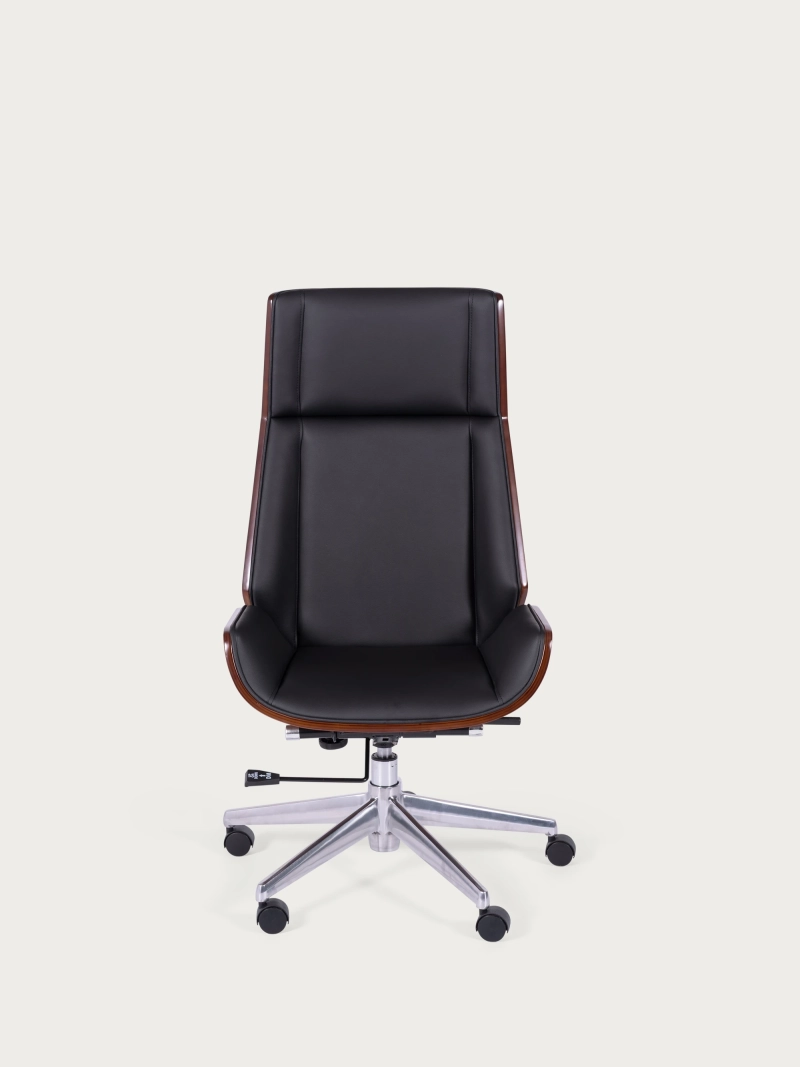 Cadeira de escritório com encosto em nogueira e estofo em couro ecológico - Nordic S NEST DREAM - 1