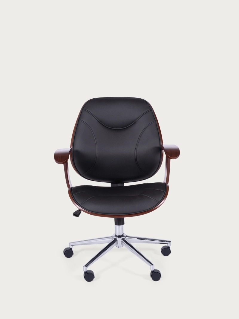 Silla de oficina de diseño con madera oscura de nogal y tapizada en polipiel - Nordic NEST DREAM - 1