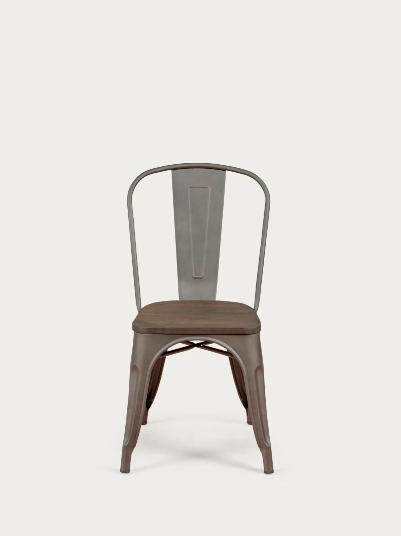 Chaise industrielle vieillie avec assise en bois foncé - Bistro NEST DREAM - 2
