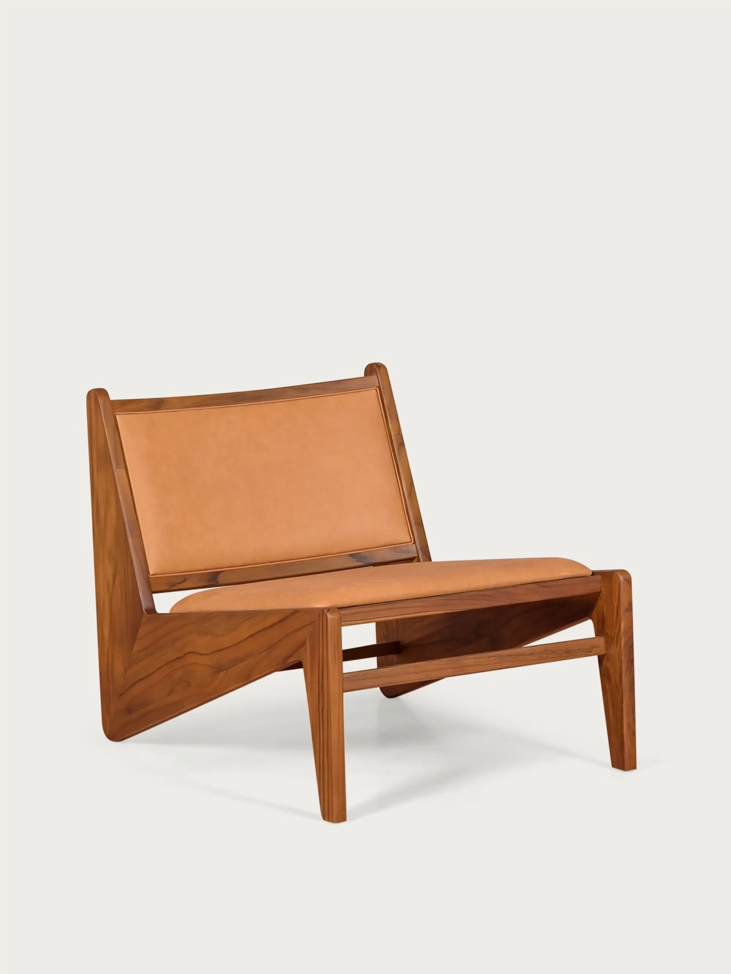 Lage fauteuil van massief teakhout en bekleed met Italiaans leer - Compass NEST DREAM - 1