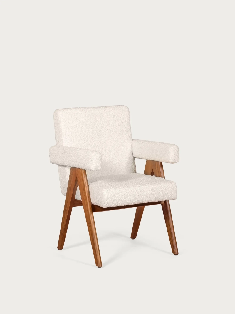 Rustieke fauteuil met armleuningen in teakhout en bouclé stof - Compass NEST DREAM - 6