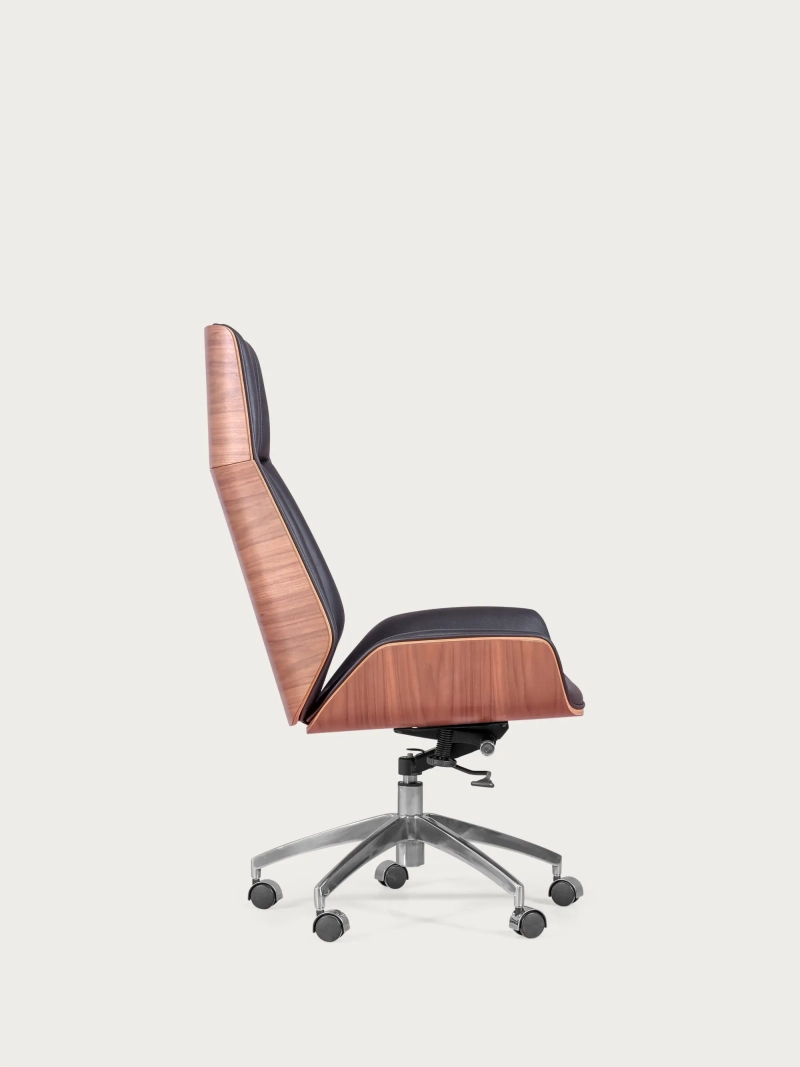 Sedia da ufficio con schienale alto in noce con pelle italiana pieno fiore - Nordic NEST DREAM - 2