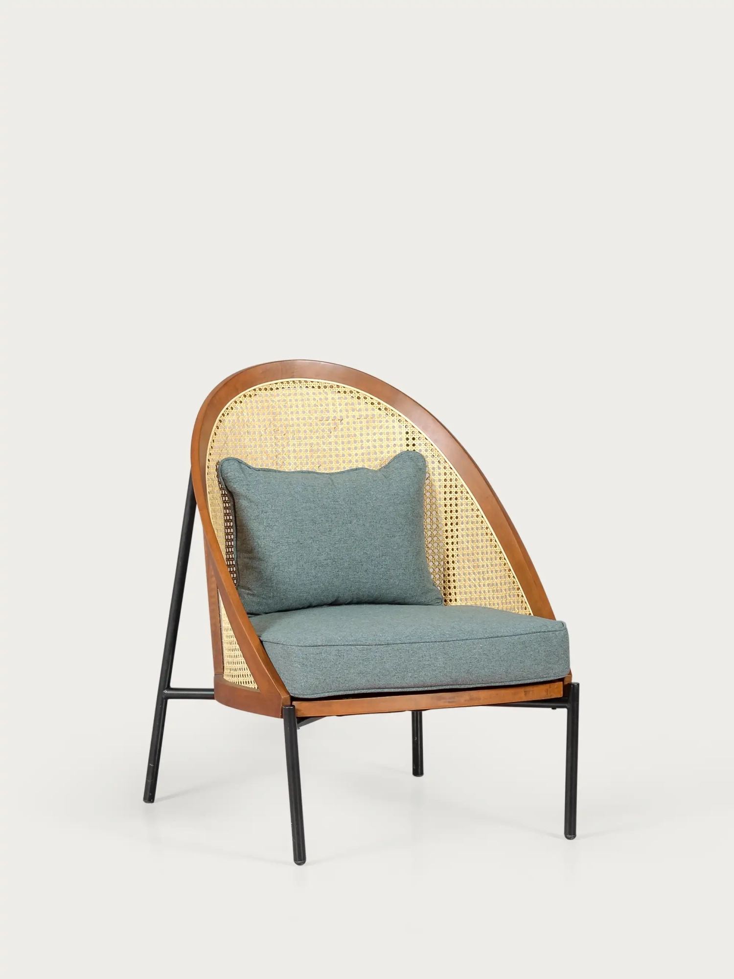Vintage retro-lænestol i valnøddetræ og naturlig rattan - Robín NEST DREAM - 1