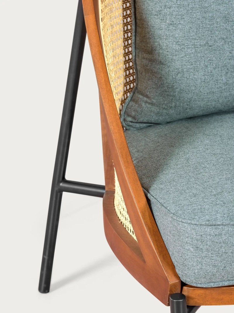 Sillón retro vintage en madera de nogal y ratán natural - Robín NEST DREAM - 1