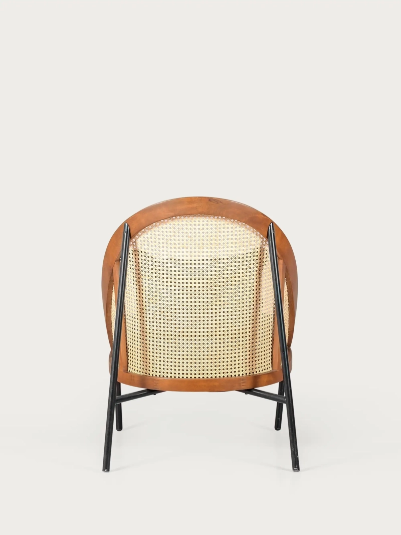 Fauteuil rétro vintage en bois de noyer et rotin naturel - Robín NEST DREAM - 1
