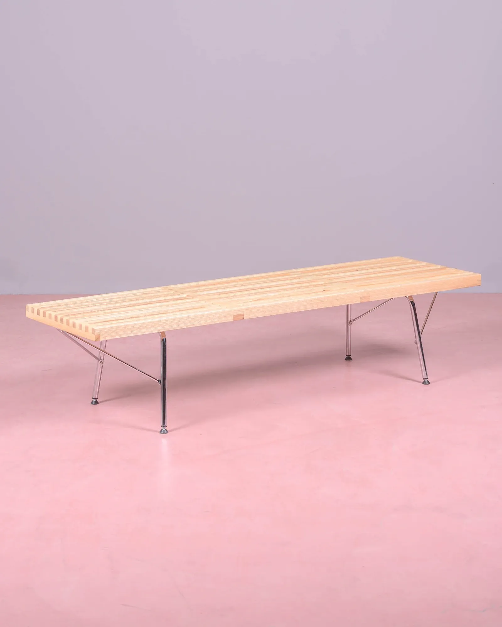 Rustic bench in natural ash and chrome legs | Free shipping and return