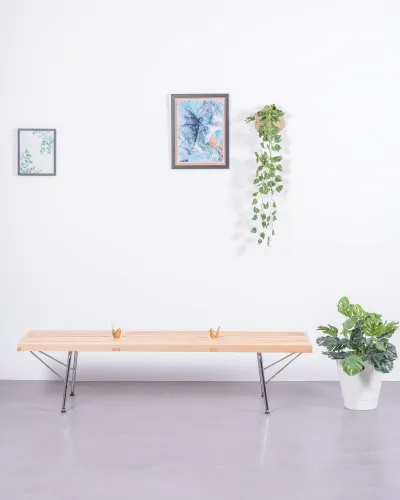 Rustic bench in natural ash and chrome legs | Free shipping and return