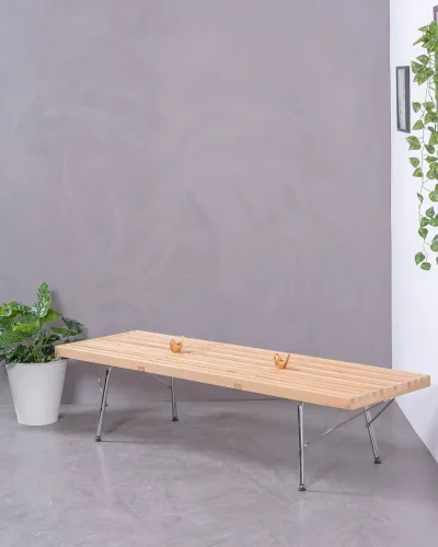 Rustic bench in natural ash and chrome legs | Free shipping and return