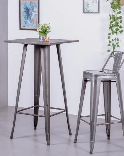 Industrial high table in aged steel and dark wood | Nest Dream