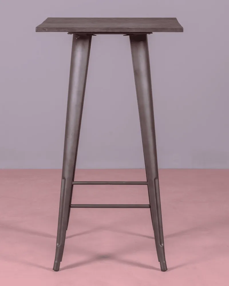 Industrial high table in aged steel and dark wood | Nest Dream