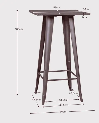 Industriële hoge tafel in verouderd staal en donker hout | Nest Dream