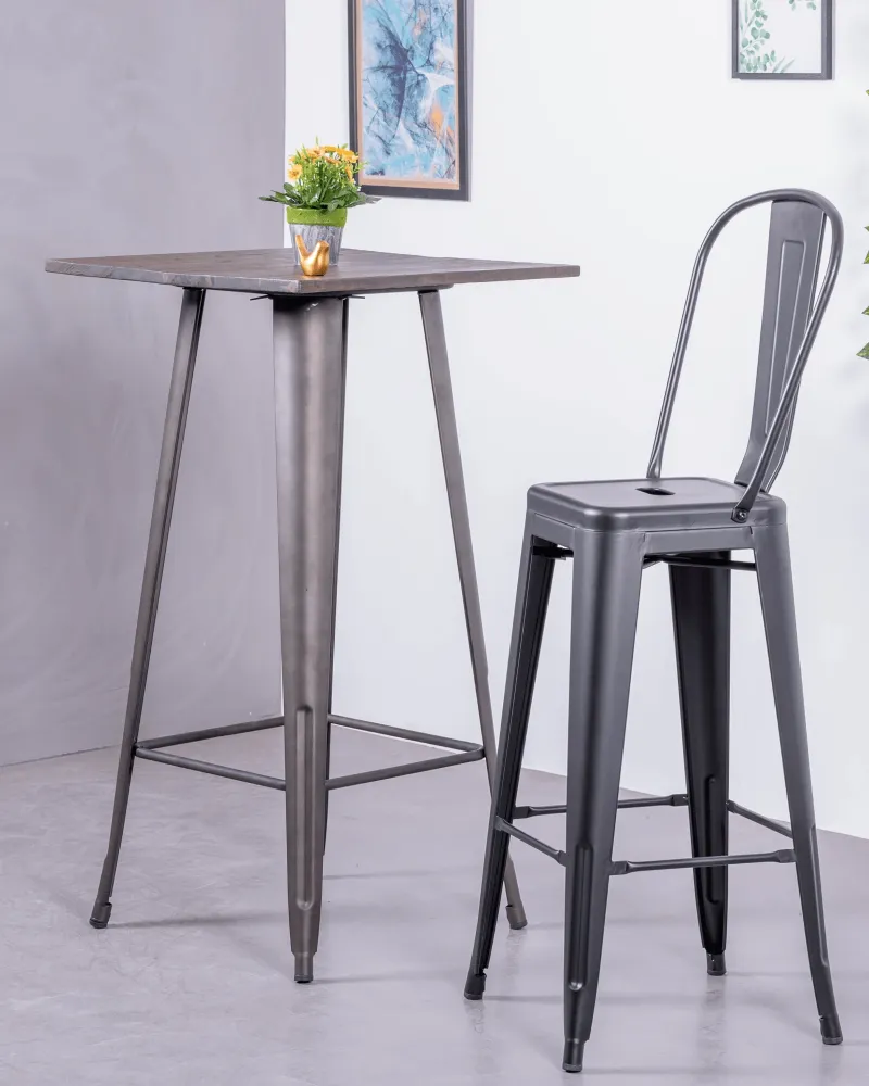 Industrial high table in aged steel and dark wood | Nest Dream