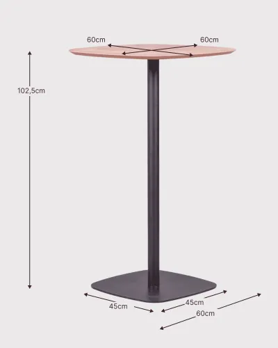 Hoge tafel voor bar in industriële stijl, 106cm hoog en 60x60cm | Geen verzendkosten