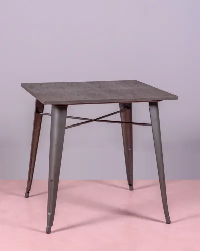 Industrial table in aged steel and dark wood | Matching chairs available