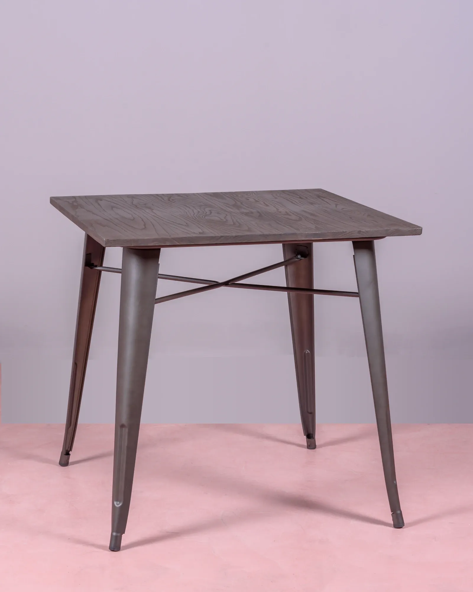 Industrial table in aged steel and dark wood | Matching chairs available