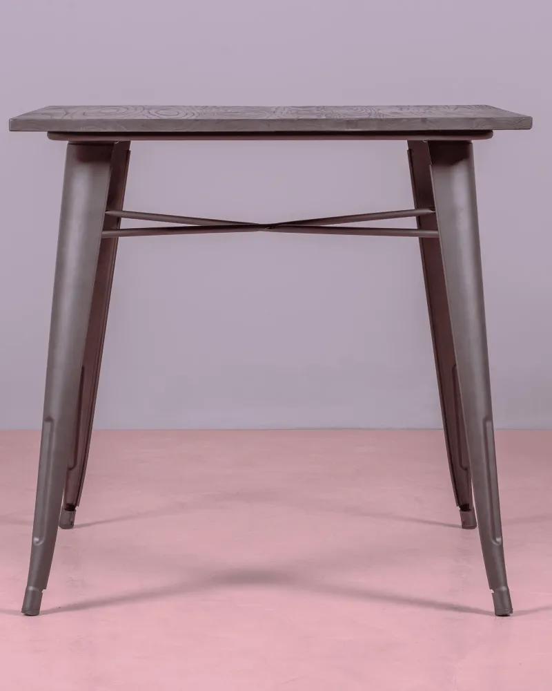 Industrial table in aged steel and dark wood | Matching chairs available