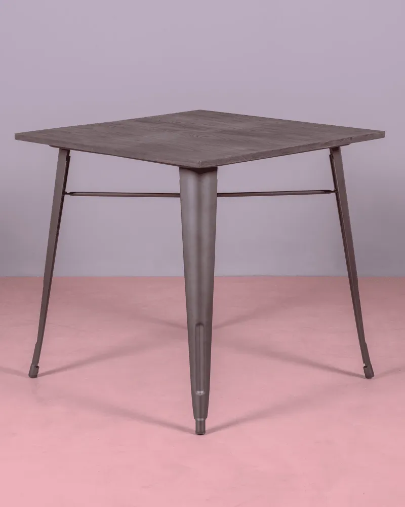 Industrial table in aged steel and dark wood | Matching chairs available