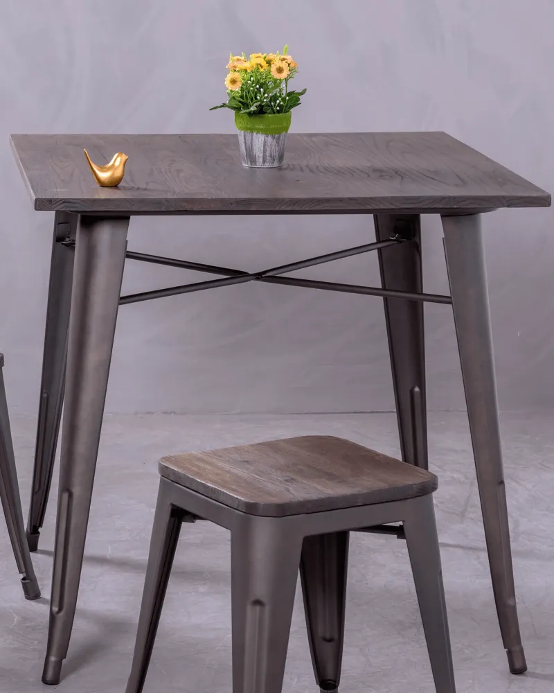 Industrial table in aged steel and dark wood | Matching chairs available