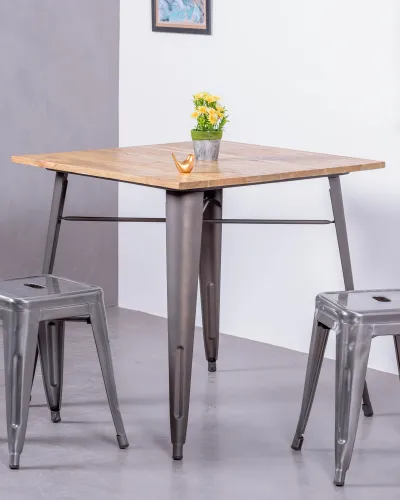 Industrial Distressed Bistro Table with Light Wood | Nest Dream Store