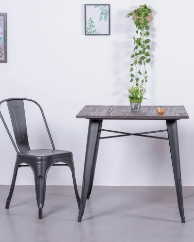 Table Bistro industrielle avec bois foncé | Magasin Nest Dream